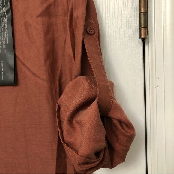 NWT BCBGMaxAzria Gabriella High Low Dress Deconstructed Shirt Brown V-Neck XS - Picture 6 of 6
